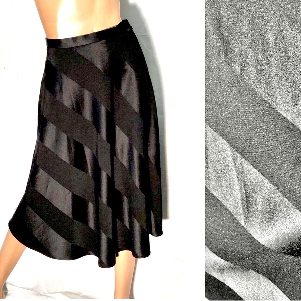 TALBOTS Petites Black Tonal Diagonal Wide Stripe A Line Knee Length Skirt~2